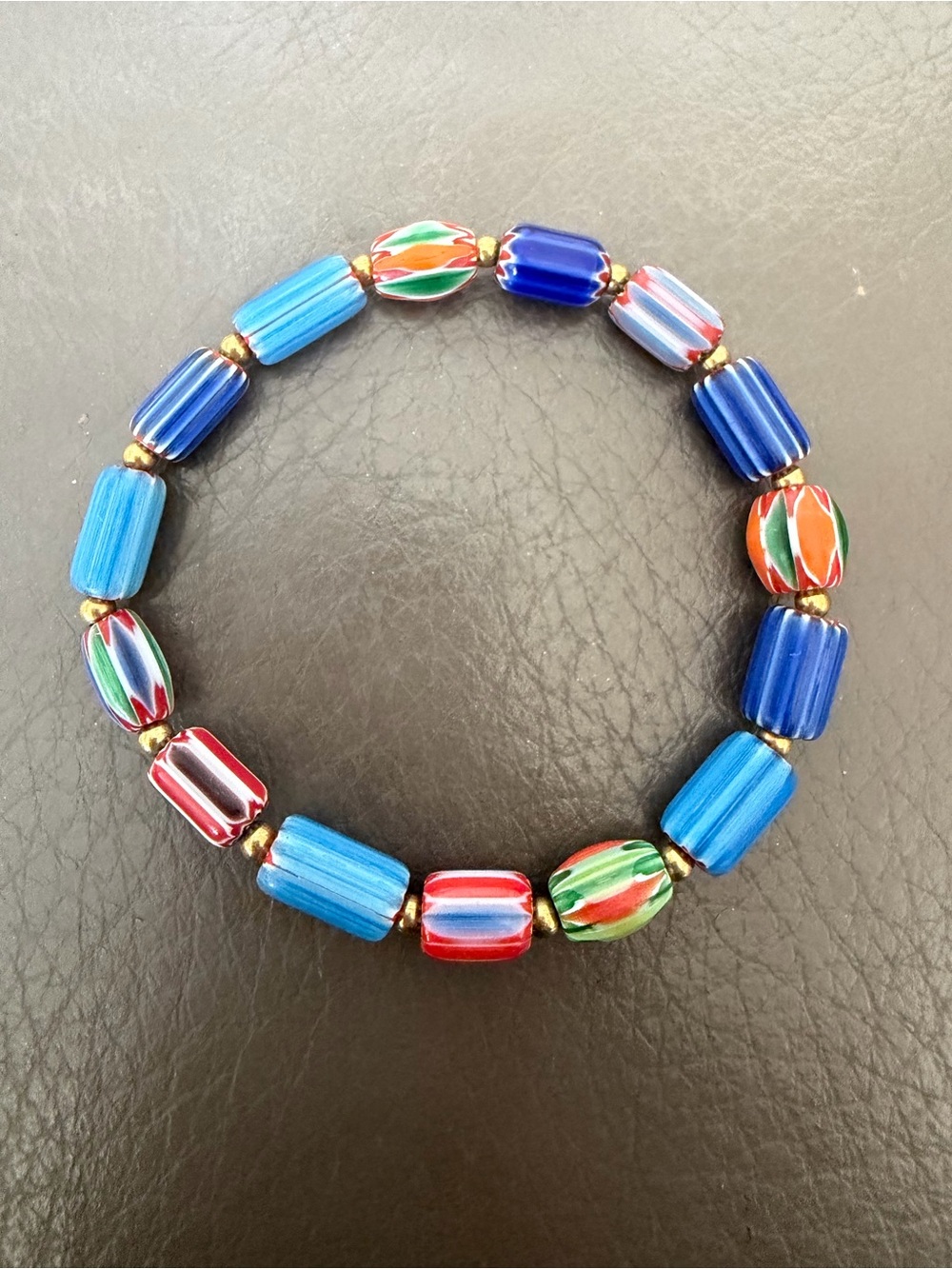 Unique Statement Colorful Blue & Multicolor Bead Stretch Bracelet